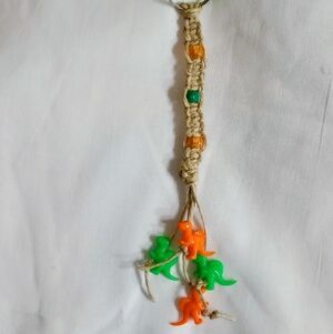 Handmade Dinosaur Macrame Beaded Keychain Purse Clip